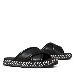 Tory Burch Cross Espadrille Slide Sandals in Black Size 11
